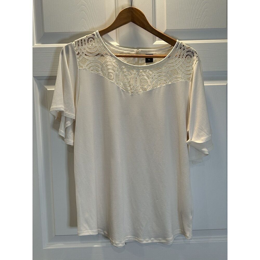 Worthington Women's Size XL Short Sleeve Top Shirt Blouse Off-white